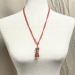 Handmade Beaded Folk‎ Art Necklace | Colorful Boho Woman Pendant | Red Seed Bead Photo 1