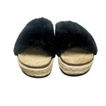 Maui Island Black Faux Fur Platform Wedge Slide Sandals Slippers Cork Footbed 10 Photo 2
