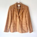 Talbots  Tan White Silk Wool Windowpane Plaid Blazer Professional Career Wear Photo 0