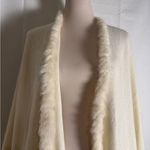 Cejon Ivory Knit Shawl Wrap Poncho Fringe Genuine Fur Trim O/S Photo 1