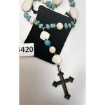 Christian prayer beads rosary beads white and turquoise beads silver cross Blue Photo 2