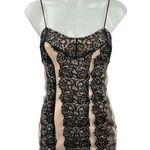 Lashez Black Floral Lace Overlay Spaghetti Strap Zipper Mini Bodycon Dress Sz 8 Photo 0