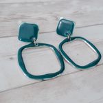 Vintage Clip On Earrings Extra Large Teal Dangle Retro Statement Light Weight Photo 1