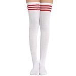 White Thigh High Nylon Stockings with Red Stripes – Retro Athletic Look Photo 6