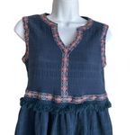 THML  Women Top S Blue Southwest Embroidered Gauzy Fringe Boho‎ Cowgirl Festival Photo 5