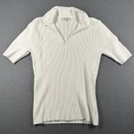 Vila Milano Sweater Womens Small White Ribbed Knit Short Sleeve Collared V Photo 0