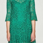 ZARA green lace flower Pattern lined dress XS Photo 0