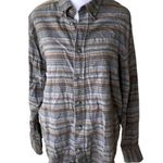 Vintage 5 Brothers Gray Yellow Striped Flannel Shirt Size Medium Photo 0