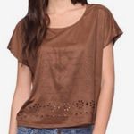 Forever 21 Tan Suedette Laser Cut Short Sleeve Blouse Size Small Photo 0