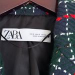 ZARA Tweed Plaid Double Breasted Blazer Green Red Gold Buttons Photo 11