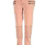 ZARA Womens 4 Coral jeans Quilted Boyfriend Skinny Mid Rise Biker Zipper Moto Photo 0