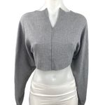 Urban Outfitters Gray Ribbed Knit V-Neck Long Sleeve Batwing Crop Sweater Top S Photo 0