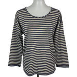 Madewell Navy Cream Striped Long Sleeve Boat Neck Cotton Tee XS Casual Coastal Photo 0