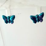 Vintage Dainty Teal and Pink Butterfly Earrings Studs Hypoallergenic Blue Photo 1