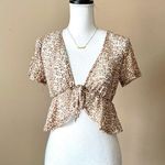 Le lis  | Animal Print Sheer Cropped Peplum Top Sz S Photo 0