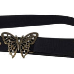 Source Unknown Elegant Black Belt with Brass Butterfly Buckle Rhinestone Bedazzled Whimsigoth Photo 0