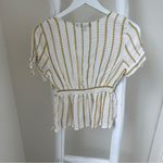 One Clothing  White and Gold Button Front Peplum Blouse Size Small Photo 1