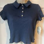 Altar'd State Altar’d State Navy Women’s Medium Collared Cropped Short Sleeve Polo Shirt Photo 3