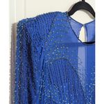 Vintage Silk Beaded Long Sleeve Cocktail Dress Shoulder Pads Illusion Neckline Blue Size M Photo 4