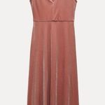 ZARA  NWT velvet velour pink split hem midi dress with asymmetrical gold detail Photo 6