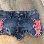 Roxy Jean Shorts 25 Jr Women Blue Cutoff Raw Hem Embroidered Aztec Stretch Denim Photo 0