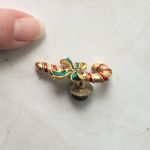 Avon Candy Cane Pin Lapel Gold Tone Red Green Enamel Christmas Bow Small Photo 4