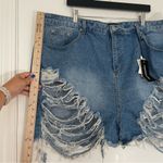 NWT Pretty Little Thing Plus Size 2X Mid Wash Extreme Ripped Mom Denim Shorts Blue Photo 8