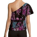Amanda Uprichard  Floral One Shoulder Top - Black Multi - P(XS) Photo 8