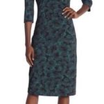 Hugo Boss BOSS  Epona V-Neck Sheath Midi Dress Printed Green Fantasy Medium NWT Photo 0