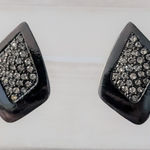 Vintage Stud Earrings Dark Grey with Gems Retro Statement Gray Photo 0