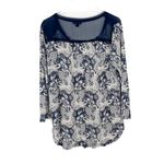 Lucky Brand Printed Woven Mix Top Button Front Navy Size Medium M EUC L1448 Photo 9