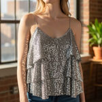 EXPRESS Women Silver Sequin Tiered Ruffle Cami Tank Top XL Photo 0
