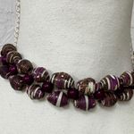 Purple Brown Wood Bead Stretch Necklace Choker Funky Artsy Jewelry Photo 0