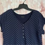 Relativity  Navy Blue V Neck Silver Polka Dot Sweatshirt T Shirt Photo 1