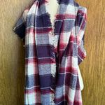 Madewell Range Plaid 100% Wool Scarf Red Navy Cream Tartan Fringe 25x72 Academia Photo 1