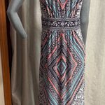 Dress Barn DB Sleeveless Maxi Dress Embellished Halter Neckline Empire Waist Aztec Western Photo 4