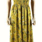 London Times Golden Floral Smocked Waist Midi Dress Size 2 Photo 0