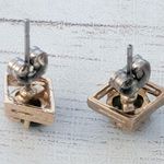 Vintage Stud Earrings Dainty Green & Gold Tone Diamond Shape Photo 5