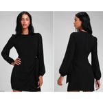 Lulus NWT Believe It or Knot Black Long Sleeve Tie-Front Skater Dress - Size S Photo 2