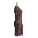 Antonio Melani  Dress Maroon Gold Foil Lace Short Sleeve Sheath Cocktail Size 6 Photo 3