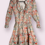 FORE Floral Ruffle White Orange Smocked Long Sleeve Dress Medium Photo 0