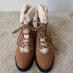 J.Crew  Brown Tan Suede Winter Hiking Combat Boots Faux Fur Lace Up Outdoor Photo 1
