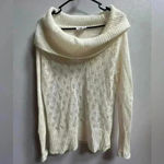Ann Taylor Y2K  Loft Wool Blend Beaded Cowl Sweater | Cream & Silver | Size L Photo 1
