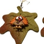 Turkey Dangling Earrings Handmade Thanksgiving Green Photo 2