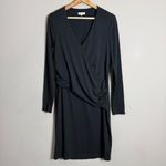 Sundance  Criss Cross Draping V-Neck Knee Length Wrap Dress Women's Large Black Photo 5