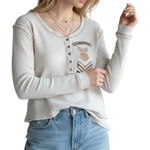 Free People  We The Free Embroidered Patch Bridge Park Thermal Henley Button Top Photo 0