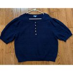 Draper James  navy pointelle gold button short sleeve sweater XXL Photo 6