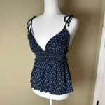 SYSTEMACTION Navy Blue Print Lace Trim Peplum Top Size Medium Photo 1