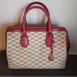 Michael Kors Mercer Medium Duffle Satchel Handbag Natural Tan Cherry Red Photo 0