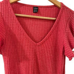SheIn  XS Red Waffle Knit Peplum Top with Flutter Sleeves V-Neck Blouse Photo 2